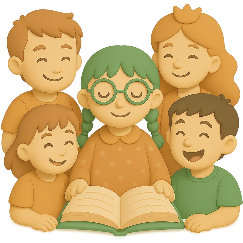 Fünf Charaktere in einer Geschichte